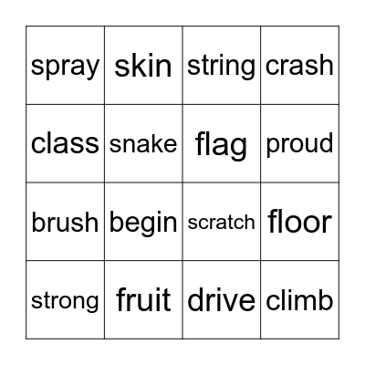 Consonant Cluster Bingo Card