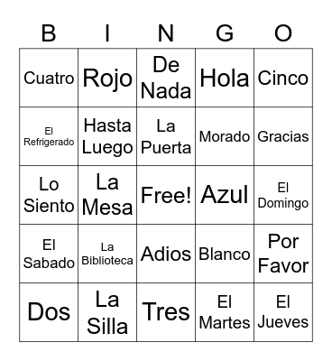 Spanish Bingo! Bingo Card