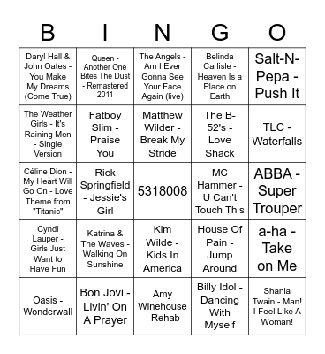 80s & 90s Round Bingo Card