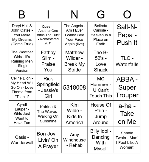 80s & 90s Round Bingo Card