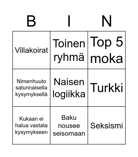 Bakun tunti Bingo Card