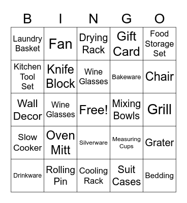 Bridal Shower Bingo Card