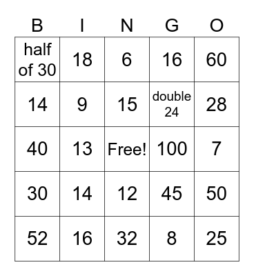 Marni's Maths Bingo Card