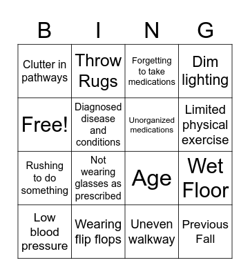 Fall Risk Bingo Card