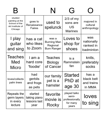 Meet the Professors Bingo! Bingo Card
