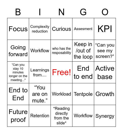 Corporate Bingo V2 Bingo Card