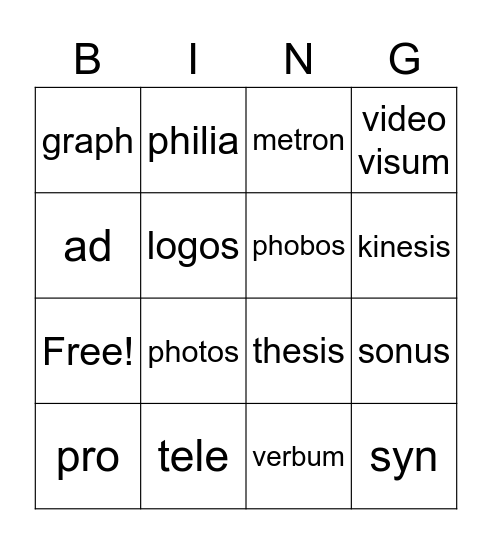 stems Bingo Card