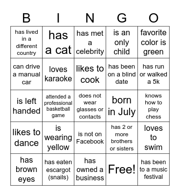 Find Someone Who Bingo Card