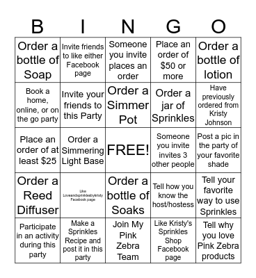 Pink Zebra Bingo Card