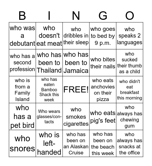 Human Bingo Card