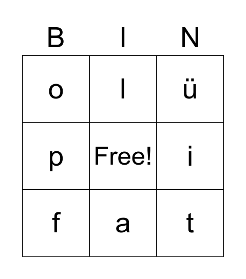 Pinyin Bingo Card