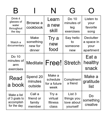 WELLNESS WEDNESDAY Bingo Card