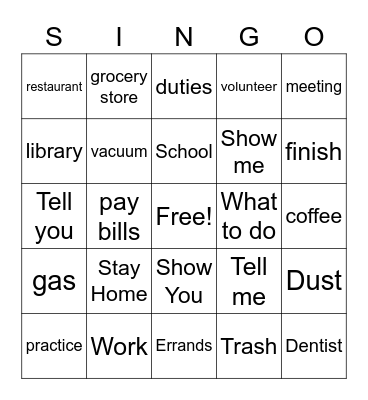SN Unit 5 Vocab Bingo Card