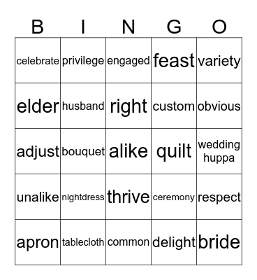 HighPoint B: Unit 2 Vocabulary Review Bingo Card