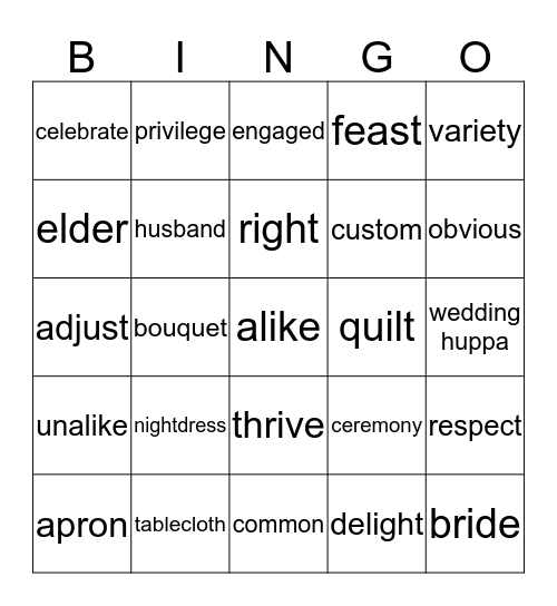 HighPoint B: Unit 2 Vocabulary Review Bingo Card