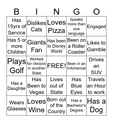 Livingston Human Bingo Card