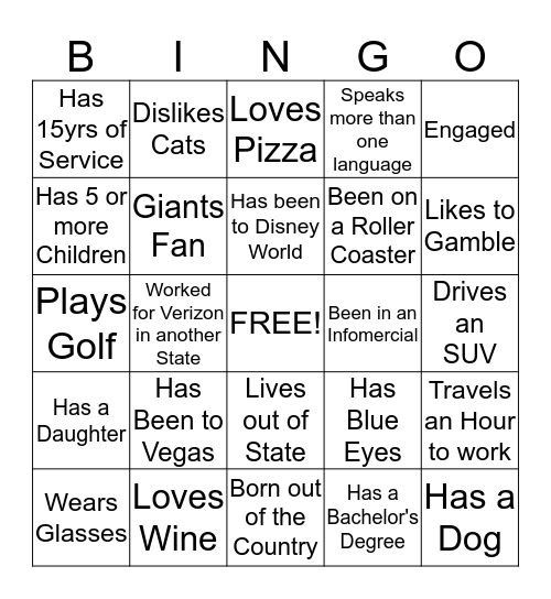 Livingston Human Bingo Card