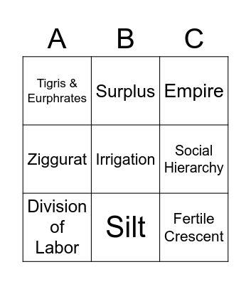 Chapter 4 Mesopotamia Vocab Bingo Card