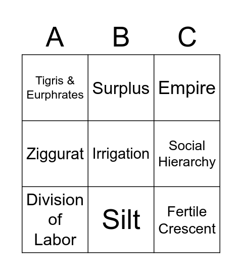 Chapter 4 Mesopotamia Vocab Bingo Card
