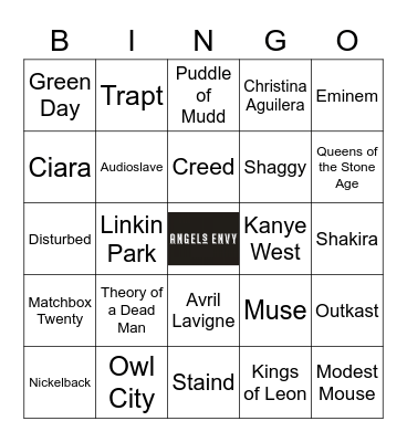 v20 It Came From The 2000's Bingo Card