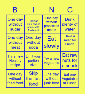 Healthy Eating Bingo Card