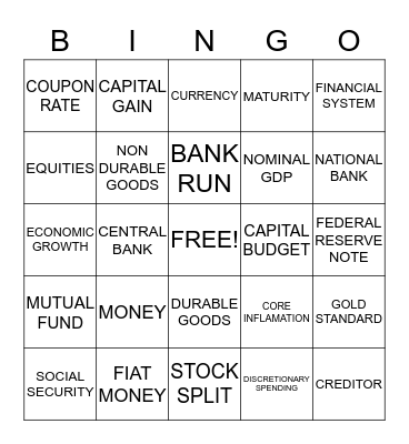 Economic Vocabulary Bingo Card