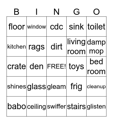 Wendi's Cleaning Service Bingo Card