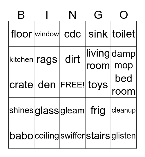 Wendi's Cleaning Service Bingo Card