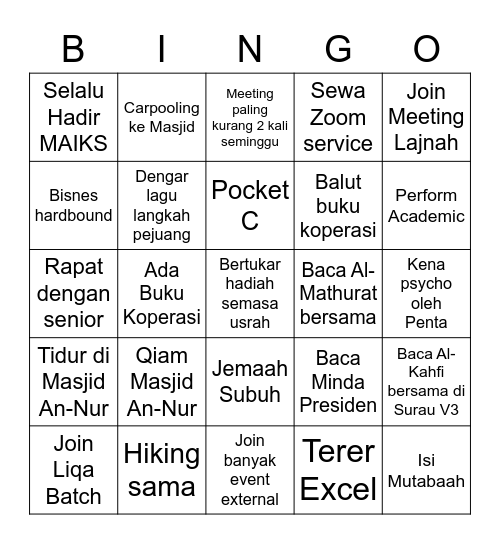 BINGO Company Bingo Card