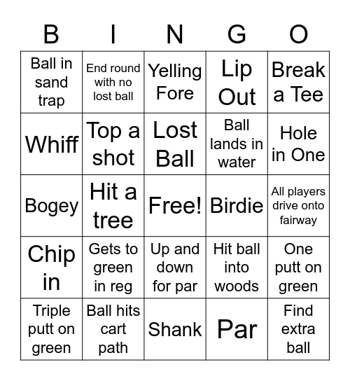GT Golf Bingo Card