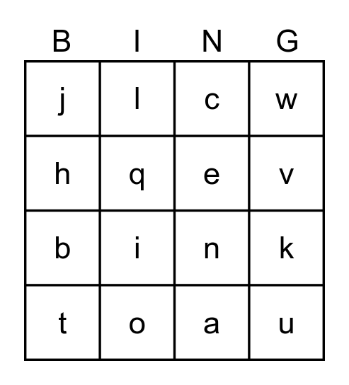 Kory's Alphabet Bingo! Bingo Card