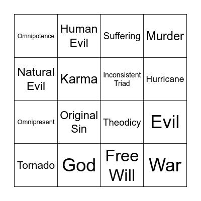 Evil and Suffering Bingo Card