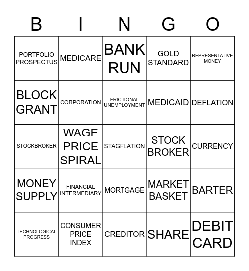 Economic Vocabulary Bingo Card