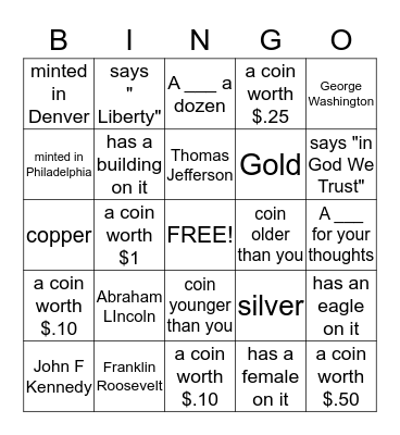 Coins  Bingo Card