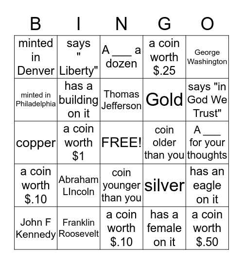 Coins  Bingo Card