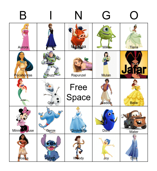 Disney Characters City View Bingo Card