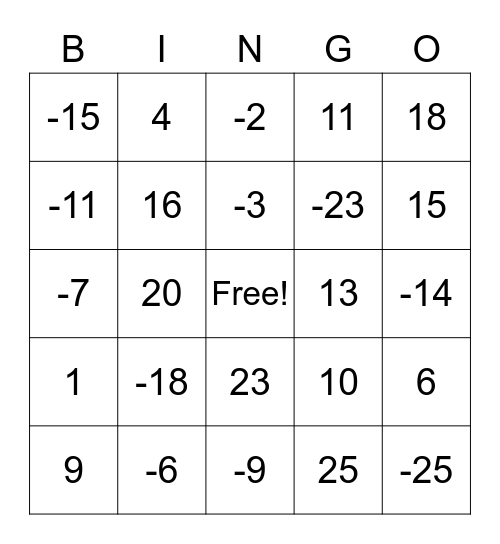 Bingo Card 1 Bingo Card