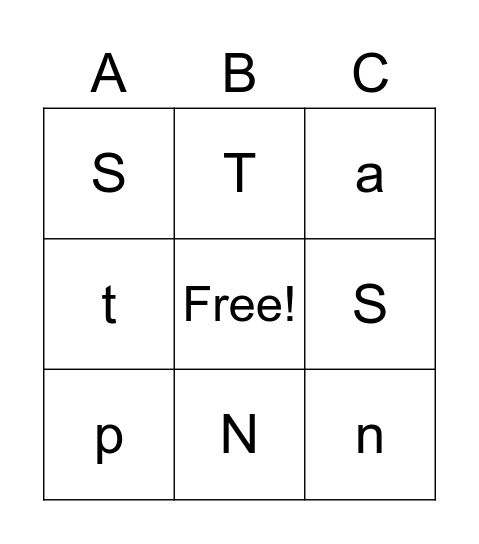 Letters Bingo Card