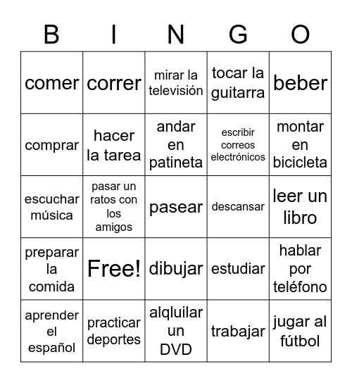 Avancemos 1.1 Activities Bingo Card