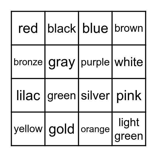 Color Bingo Card