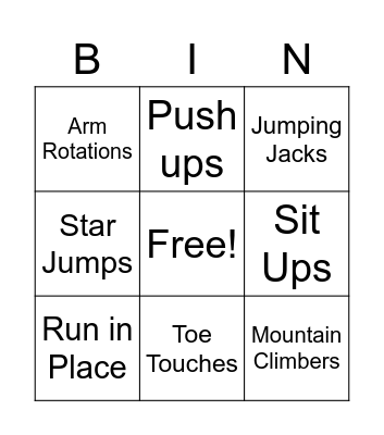 Fitness Bingo Card