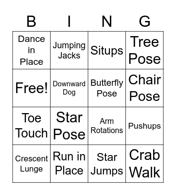 Fitness Bingo Card