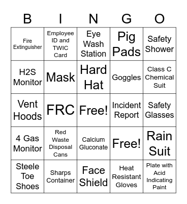 PPE and Safety Equipment Bingo Card