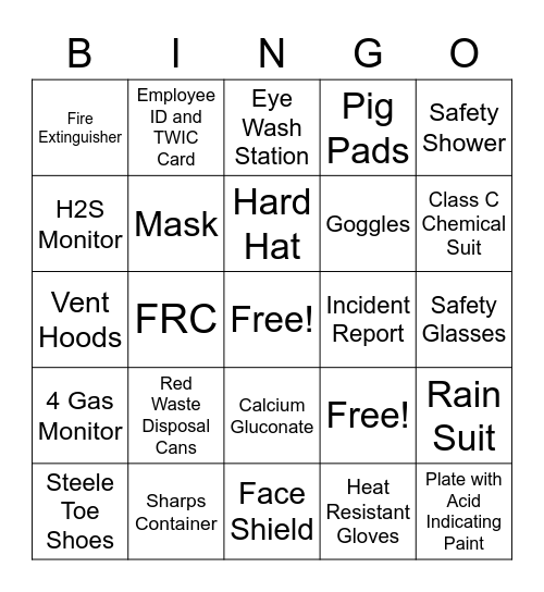 PPE and Safety Equipment Bingo Card