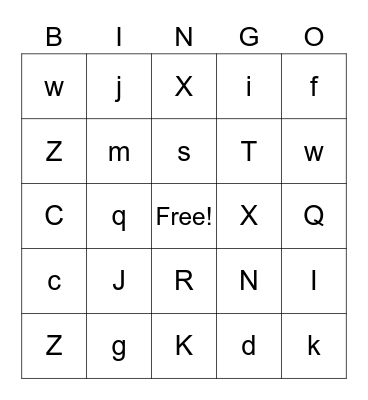 Letters Bingo Card