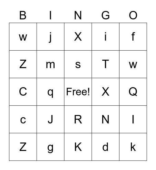 Letters Bingo Card