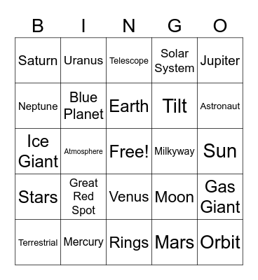 Solar System Bingo Card