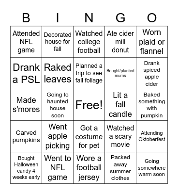 GSSS Connection Hour: Fall Bingo Card