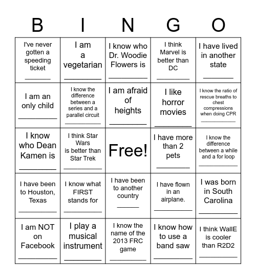 ROBOTZ Bingo Card