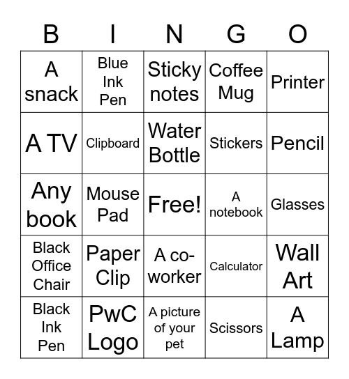 At Your Desk Bingo Card